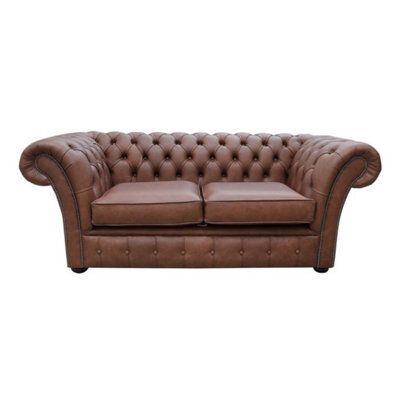 Chesterfield 2 Seater Sofa Settee Etna Bourbon Brown Leather In Balmoral Style - image 1