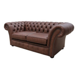 Chesterfield 2 Seater Sofa Settee Etna Bourbon Brown Leather In Balmoral Style - thumbnail 3