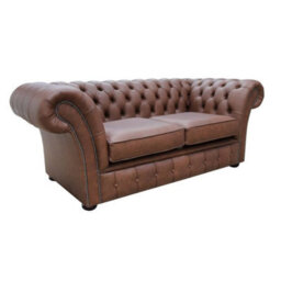 Chesterfield 2 Seater Sofa Settee Etna Bourbon Brown Leather In Balmoral Style - thumbnail 2