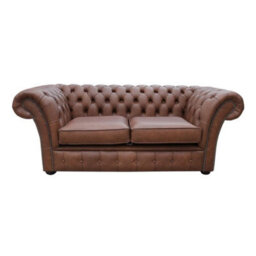 Chesterfield 2 Seater Sofa Settee Etna Bourbon Brown Leather In Balmoral Style - thumbnail 1