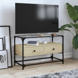 Berkfield Tv Cabinet With Glass Top Sonoma Oak 80X35X51 Cm Engineered Wood