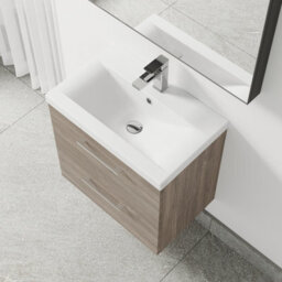 Balterley Bramshall Modern Bathroom Wall Hung 2 Soft Close Drawer Vanity Unit & Mid-Edge Basin, Solace Oak, 610mm - thumbnail 3