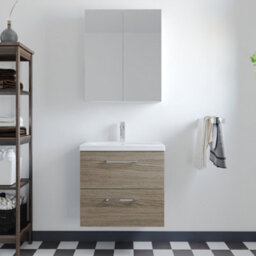 Balterley Bramshall Modern Bathroom Wall Hung 2 Soft Close Drawer Vanity Unit & Mid-Edge Basin, Solace Oak, 610mm - thumbnail 2