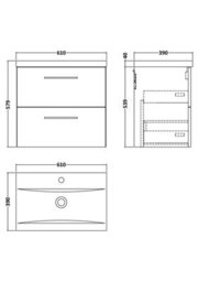 Balterley Bramshall Modern Bathroom Wall Hung 2 Soft Close Drawer Vanity Unit & Mid-Edge Basin, Solace Oak, 610mm - thumbnail 8