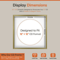 "16X16"" Gold Classic Vinyl Record Frame With White Mount For 12 Inch Lp Disc - Ak Frames" - thumbnail 2