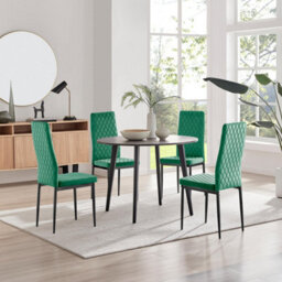 Furniturebox Uk Koko Walnut Effect Round Dining Table & 4 Green Velvet Milan Black Leg Chairs - thumbnail 1
