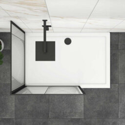 Royal Bathrooms Luxor 2 Sided Walk In Wet Room Fluted Shower Enclosure With 1400 X 800mm Stone Tray & Matt Black Frame 8mm Easy Clean Glass - thumbnail 5