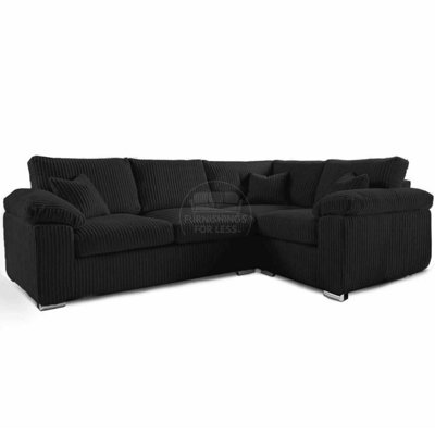 Furnishings For Less UK Delta Large Black 4 Seater Corner Sofa Right Hand Facing Jumbo Cord L Shape