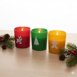 Pan Aroma 3 Christmas Scented Glass Candles Gingerbread Citrus & Cinnamon Forest 25H Burn