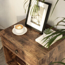 Songmics Nightstand With Drawer And Open Compartment, Small Bedside Table, For Living Room Bedroom, Rustic Brown - thumbnail 4