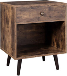 Songmics Nightstand With Drawer And Open Compartment, Small Bedside Table, For Living Room Bedroom, Rustic Brown - thumbnail 7