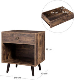 Songmics Nightstand With Drawer And Open Compartment, Small Bedside Table, For Living Room Bedroom, Rustic Brown - thumbnail 2