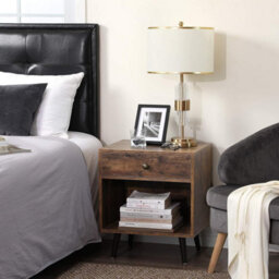 Songmics Nightstand With Drawer And Open Compartment, Small Bedside Table, For Living Room Bedroom, Rustic Brown - thumbnail 3