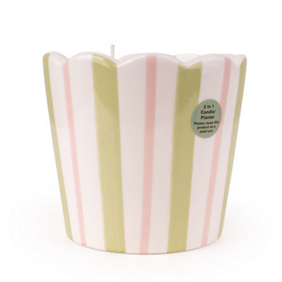 Candlelight Green, Pink & White Stripe Woodsage & Seasalt Small Decorative Candle - image 1