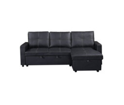 Eco Living Milano 3 Seater L Shape Pullout Sofa Bed With Deep Storage Compartment & Reversible Chaise - Black
