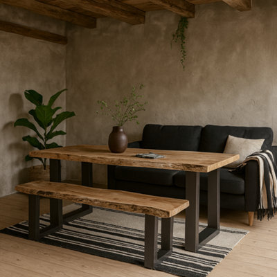 Wyld Haus Wellington Large Acacia Live-Edge Dining Bench With Metal Legs - image 1