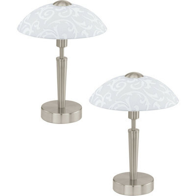 Set Of 2 Modern Satin Nickel Table Lamps With White Satin Glass Shade - image 1