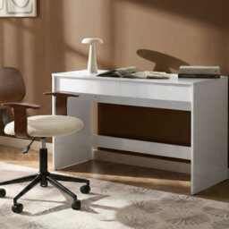 Wyld And Coco White Home Office Desk 110 X 50 Cm With Two Drawers And Shelves Scandinavian Style - thumbnail 2