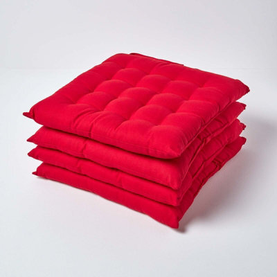 Homescapes Red Seat Pads 100% Cotton Chair Cushions 40X40 Cm, Set Of 4 Plain Chair Pads For Dining, Kitchen Or Garden Outdoor Use - image 1