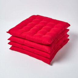 Homescapes Red Seat Pads 100% Cotton Chair Cushions 40X40 Cm, Set Of 4 Plain Chair Pads For Dining, Kitchen Or Garden Outdoor Use - thumbnail 1