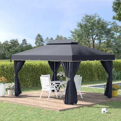 Outsunny 3X4M 2-Tier Gazebo Aluminium Garden Marquee Party Tent Black - image 1