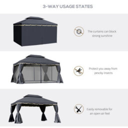 Outsunny 3X4M 2-Tier Gazebo Aluminium Garden Marquee Party Tent Black - thumbnail 4