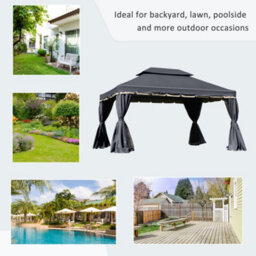 Outsunny 3X4M 2-Tier Gazebo Aluminium Garden Marquee Party Tent Black - thumbnail 7