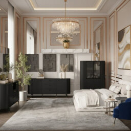 Zante I Contemporary Bedroom Collection With Elegant Metal Details Black Led Lights