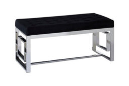 Orsina Black Velvet Tufted Bench With Silver Stainless Steel Frame, Contemporary Button Tufted Accent Bench - thumbnail 4