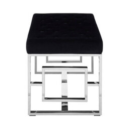 Orsina Black Velvet Tufted Bench With Silver Stainless Steel Frame, Contemporary Button Tufted Accent Bench - thumbnail 5