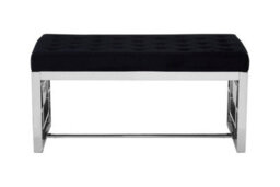 Orsina Black Velvet Tufted Bench With Silver Stainless Steel Frame, Contemporary Button Tufted Accent Bench