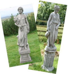 Large Female Statues Rose Lady And Girl With Jug On Pedestals - thumbnail 5