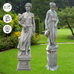 Large Female Statues Rose Lady And Girl With Jug On Pedestals - thumbnail 3