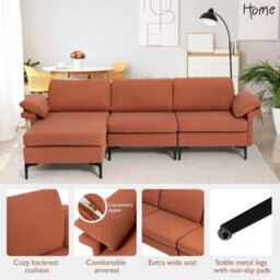 L Shaped 3 Seater Sofa Couch Set Upholstered Convertible Chaise Lounge - thumbnail 5
