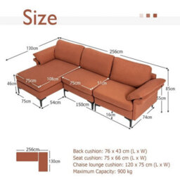 L Shaped 3 Seater Sofa Couch Set Upholstered Convertible Chaise Lounge - thumbnail 2