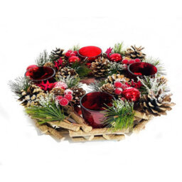 Festive Candleholder Centrepiece With 4 Led Candles - Round Frosted Christmas Xmas Tealight Holder Table Decoration - 30Cm Dia - thumbnail 3