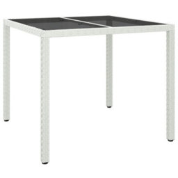 Berkfield Garden Table 90X90X75 Cm Tempered Glass And Poly Rattan White - thumbnail 2