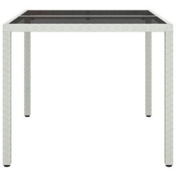 Berkfield Garden Table 90X90X75 Cm Tempered Glass And Poly Rattan White - thumbnail 4