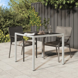 Berkfield Garden Table 90X90X75 Cm Tempered Glass And Poly Rattan White - thumbnail 1