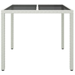 Berkfield Garden Table 90X90X75 Cm Tempered Glass And Poly Rattan White - thumbnail 3
