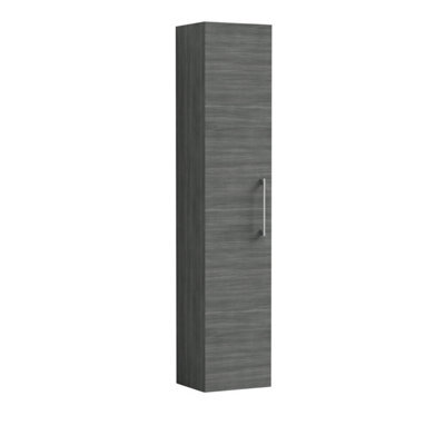 Balterley Bramshall Modern Bathroom 1 Soft Close Door Wall Hung Tall Storage Unit, Anthracite Woodgrain With Handle, 300 mm - image 1