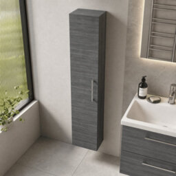 Balterley Bramshall Modern Bathroom 1 Soft Close Door Wall Hung Tall Storage Unit, Anthracite Woodgrain With Handle, 300 mm - thumbnail 3