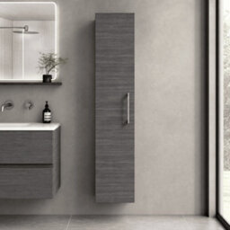 Balterley Bramshall Modern Bathroom 1 Soft Close Door Wall Hung Tall Storage Unit, Anthracite Woodgrain With Handle, 300 mm - thumbnail 2