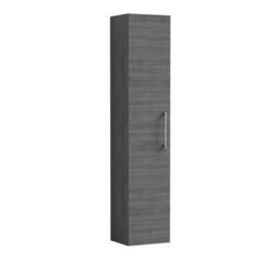Balterley Bramshall Modern Bathroom 1 Soft Close Door Wall Hung Tall Storage Unit, Anthracite Woodgrain With Handle, 300 mm