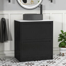 Royal Bathrooms Royal Bathroom Elmore 700mm Matt Nocturne Black Freestanding Countertop Bathroom Vanity Unit 2 Drawer With Art Round Basin - thumbnail 1