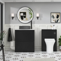Royal Bathrooms Royal Bathroom Elmore 700mm Matt Nocturne Black Freestanding Countertop Bathroom Vanity Unit 2 Drawer With Art Round Basin - thumbnail 5