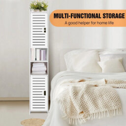 Freestanding Tall Bathroom Cabinet Slim Storage Organizer 2 Doors - thumbnail 3