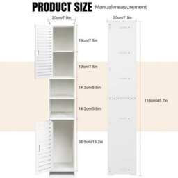 Freestanding Tall Bathroom Cabinet Slim Storage Organizer 2 Doors - thumbnail 2
