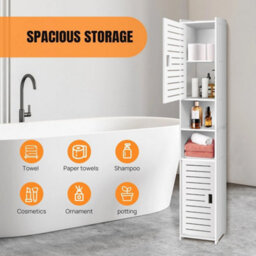 Freestanding Tall Bathroom Cabinet Slim Storage Organizer 2 Doors - thumbnail 6