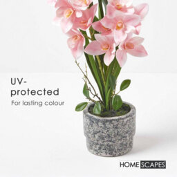 Homescapes Artificial Pink Cymbidium Orchid Plant In Cement Pot, 2 Stems, 58 Cm Realistic Indoor Artificial Flower - thumbnail 5